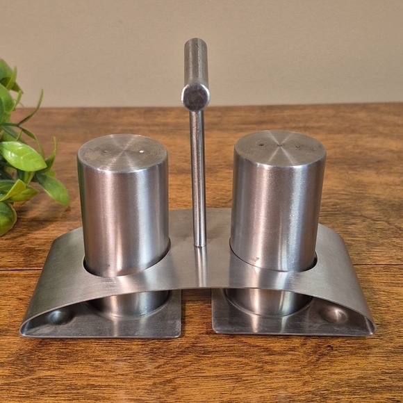 Unbranded Other - VINTAGE Stainless Steel Salt And Pepper Shaker Set With Caddy